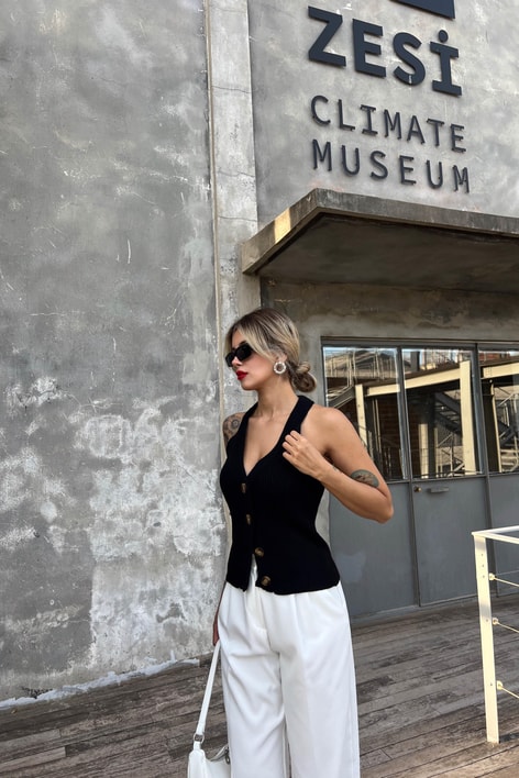 Casual Triko Yelek Siyah