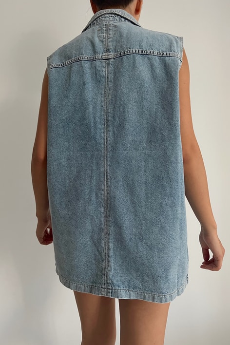 Çıtçıtlı Denim Yelek Buz Mavi