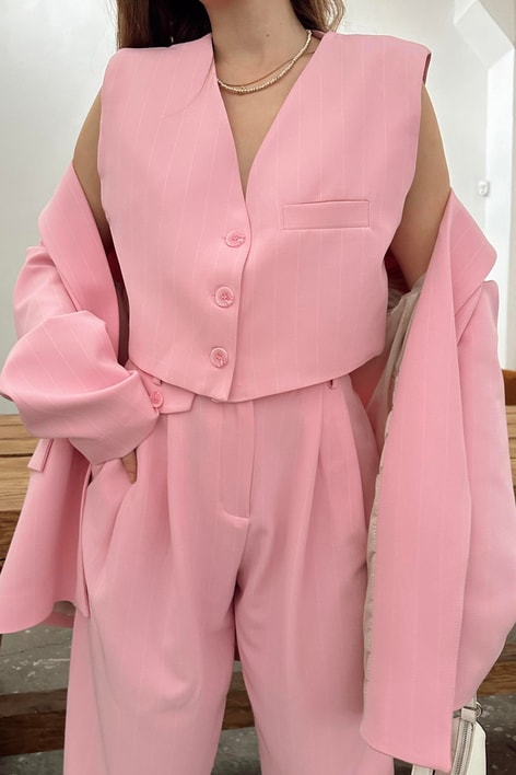 Çizgili Yelek Pembe