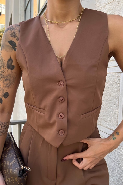 Classic Süs Cep Yelek Kahve