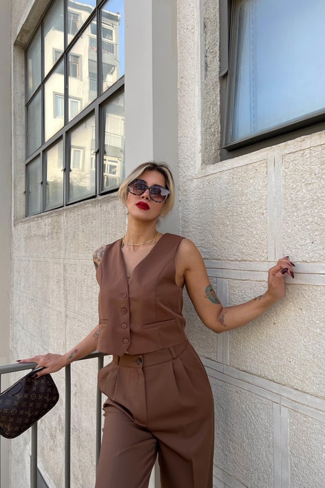 Classic Süs Cep Yelek Kahve