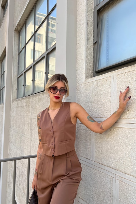 Classic Süs Cep Yelek Kahve