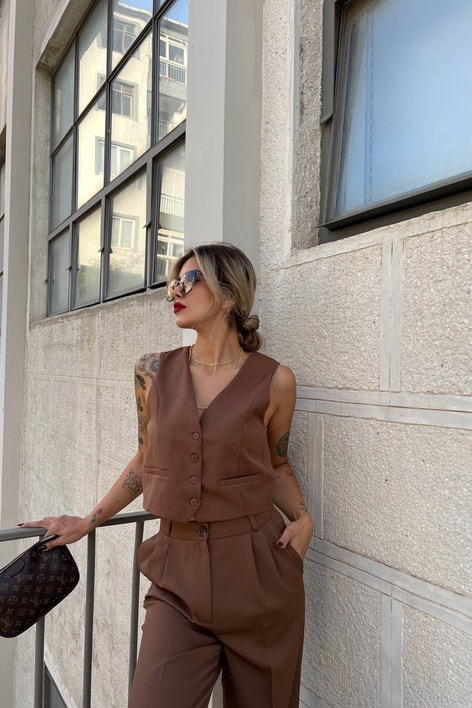 Classic Süs Cep Yelek Kahve