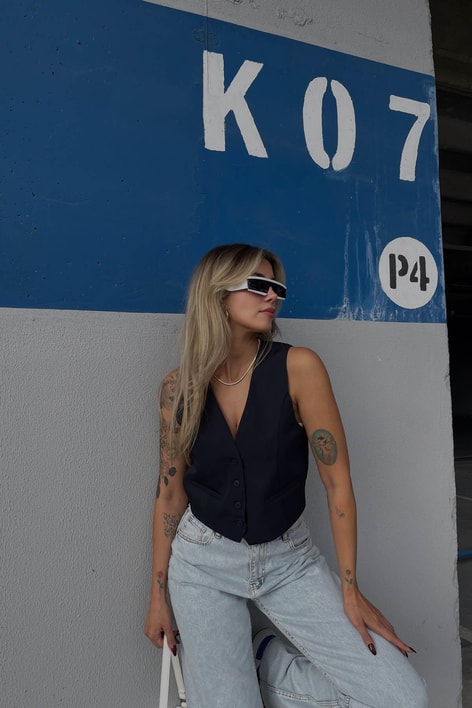 Classic Süs Cep Yelek Lacivert