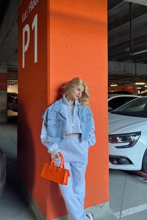 Crop Denım Yelek Buz Mavi