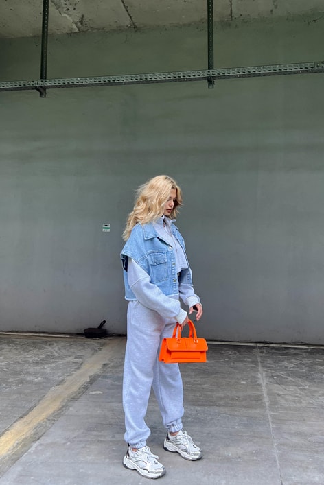 Crop Denım Yelek Buz Mavi