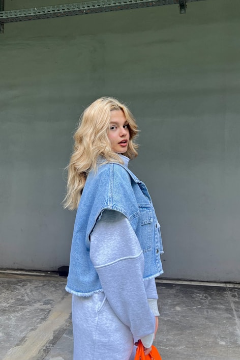 Crop Denım Yelek Buz Mavi