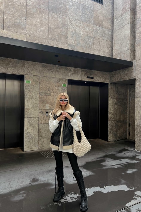 İçi Kürklü Deri Yelek Siyah