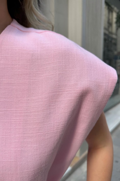 İp Kemerli Keten Yelek Pembe