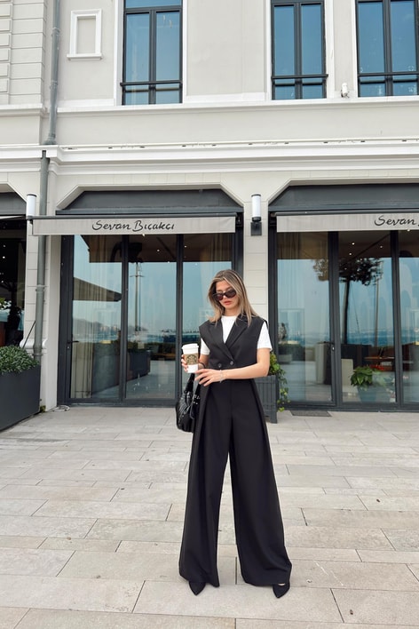 Kruvaze Crop Yelek Siyah