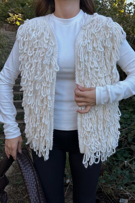 Püsküllü Yelek Ekru