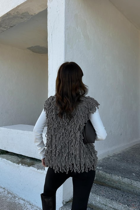 Püsküllü Yelek Vizon