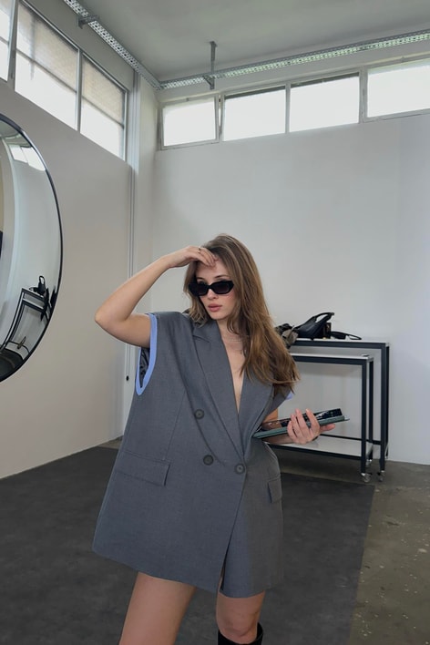 Tasarım Oversize Yelek Gri