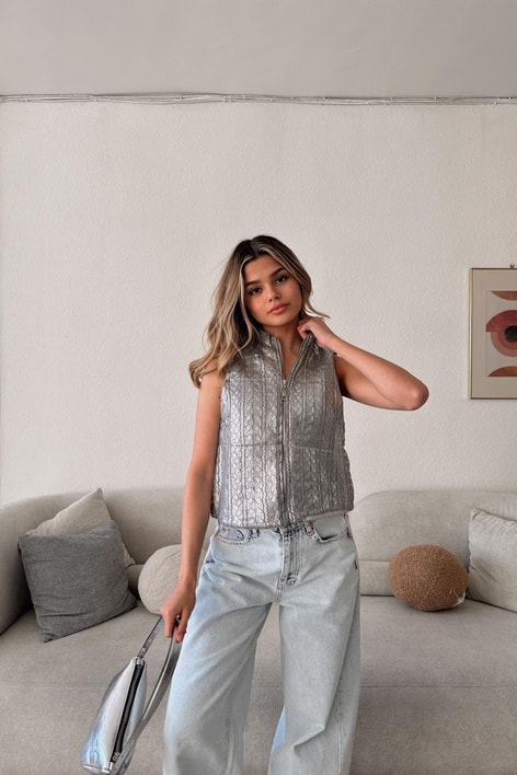 Varaklı Balıkçı Yelek Gri