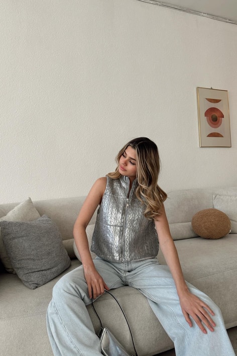 Varaklı Balıkçı Yelek Gri