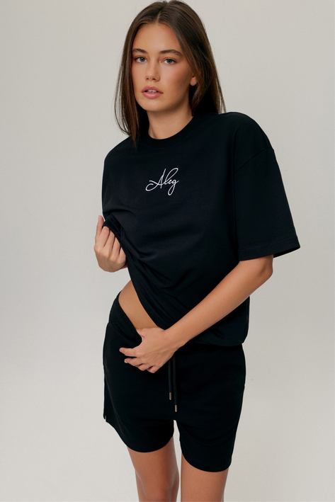 Çakmak Baskılı Siyah Oversize T-Shirt 65