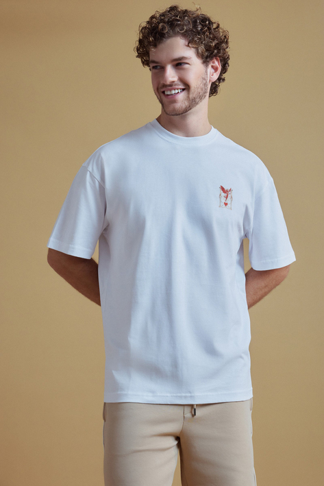 Melek Baskılı Ekru Oversize T-Shirt 12