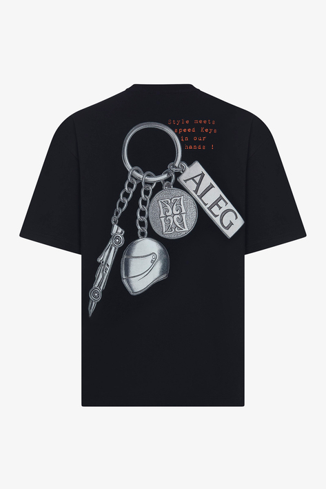 Pit Lane Baskılı Siyah Oversize T-Shirt 94