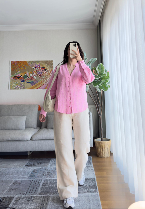 Aika Nakışlı Gömlek Pembe