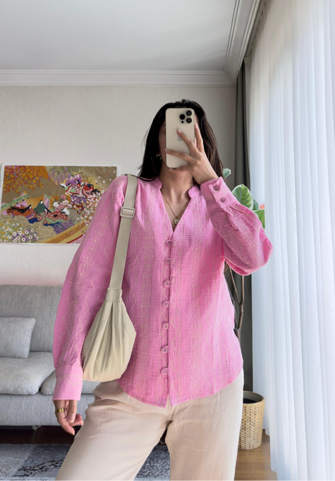 Aika Nakışlı Gömlek Pembe