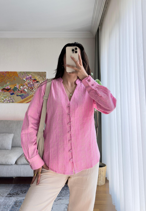 Aika Nakışlı Gömlek Pembe