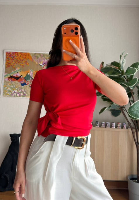 Asira Yan Bağlamalı T-Shirt Kırmızı