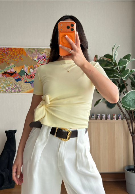 Asira Yan Bağlamalı T-Shirt Sarı