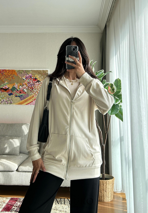 Ayane Fermuarlı Sweatshirt Bej
