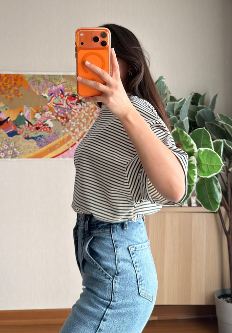 Massi Çizgili Oversize T-Shirt Lacivert