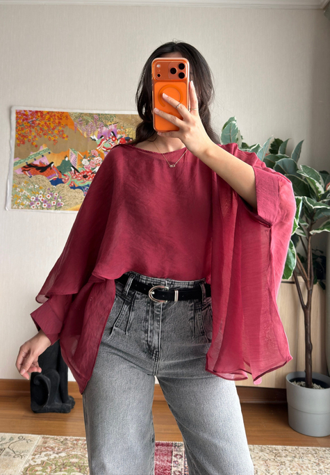 Beniho Uçuşan Pelerin Bluz Bordo