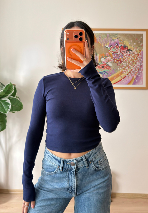 Bisiklet yaka basic Bluz Lacivert