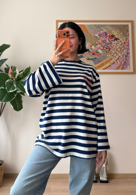 Çizgili Light Baskılı Oversize Sweatshirt