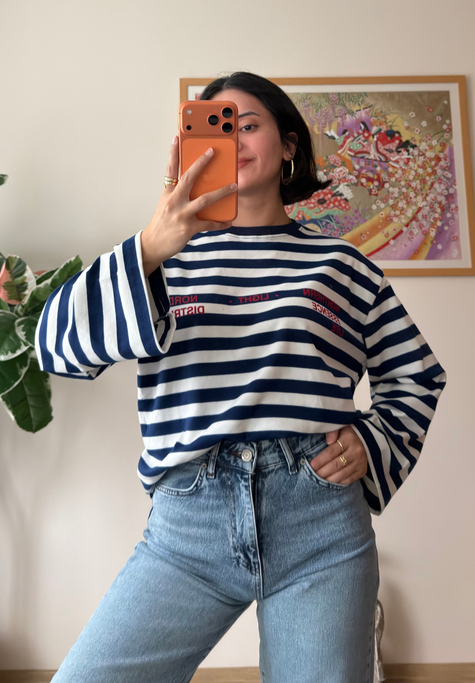 Çizgili Light Baskılı Oversize Sweatshirt