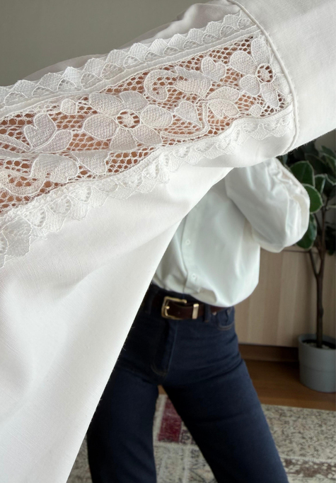 Dantel Detaylı Pinterest Gömlek Beyaz 