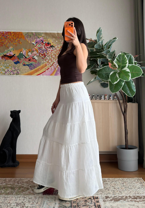 Pinterest Katlı Müslin Etek Beyaz