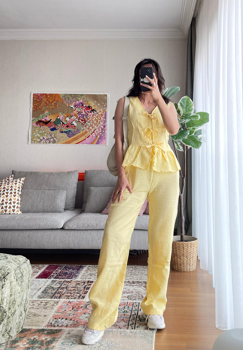 Hatsue Salaş Müslin Pantolon Sarı