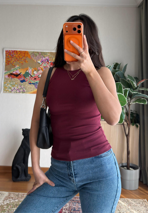 Jin Sıfır Kol Fit Body Bordo