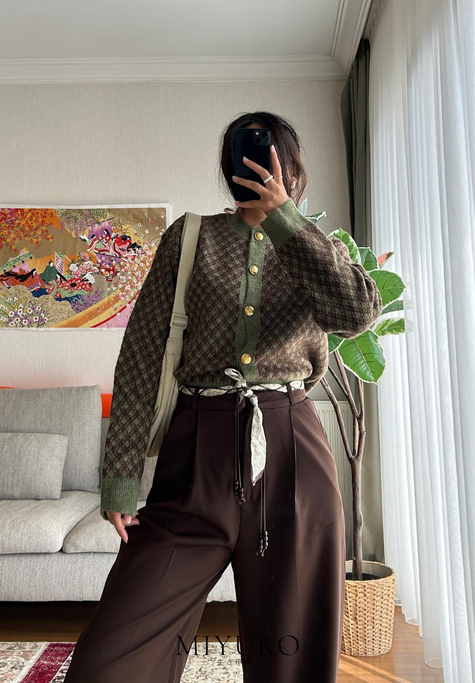 Kaien Fular Kemerli Pantolon Kahve