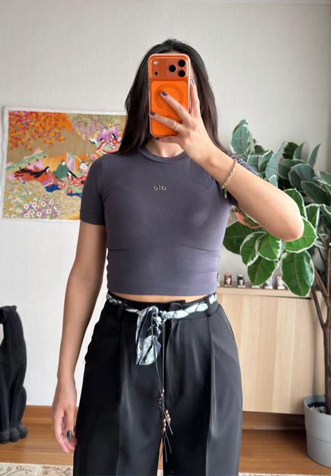 Kaiya Crop Basic T-Shirt Füme