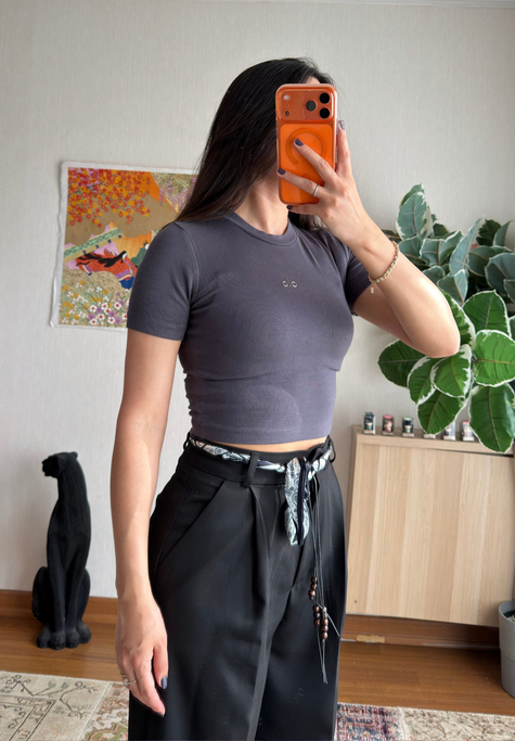 Kaiya Crop Basic T-Shirt Füme