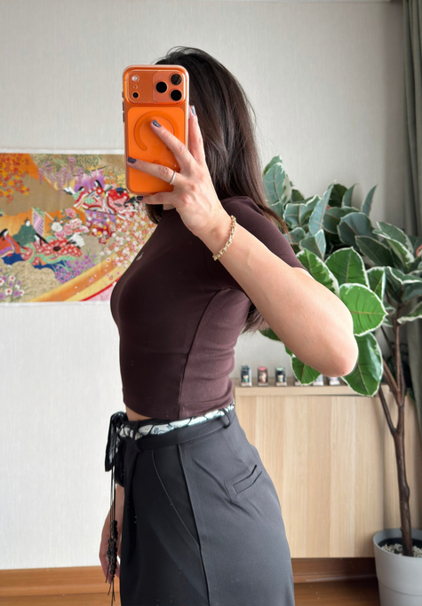 Kaiya Crop Basic T-Shirt Kahve