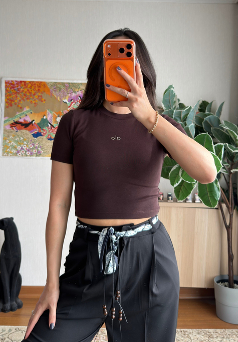 Kaiya Crop Basic T-Shirt Kahve