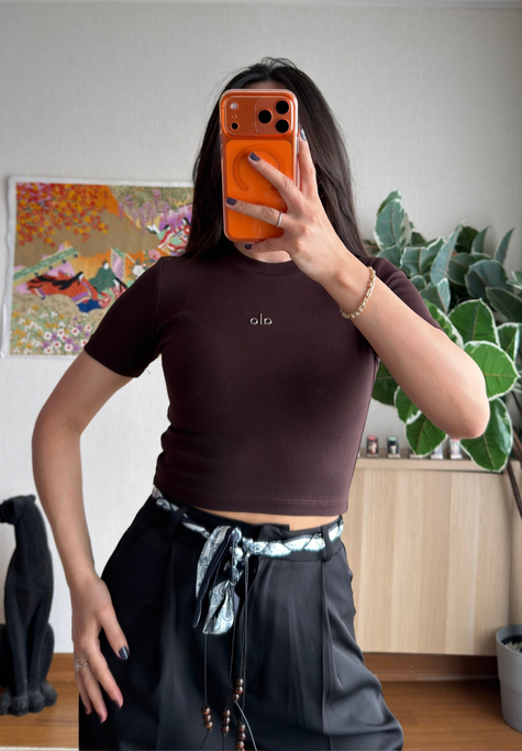 Kaiya Crop Basic T-Shirt Kahve