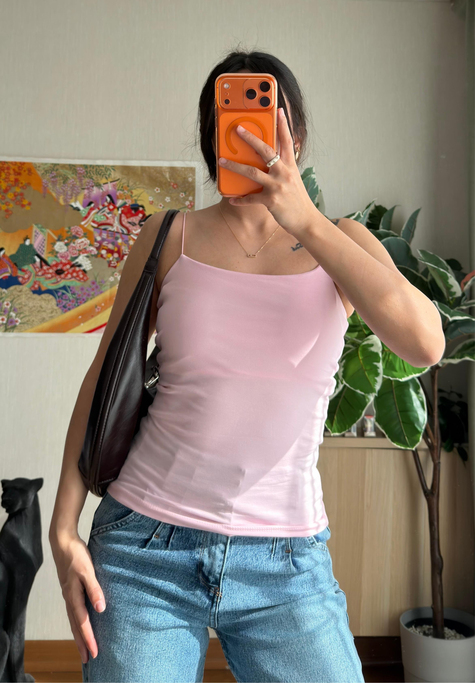 Kare Yaka Askılı Atlet Pembe