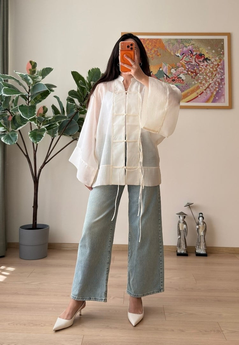 Kasumi Brit Düğmeli Kimono Ekru
