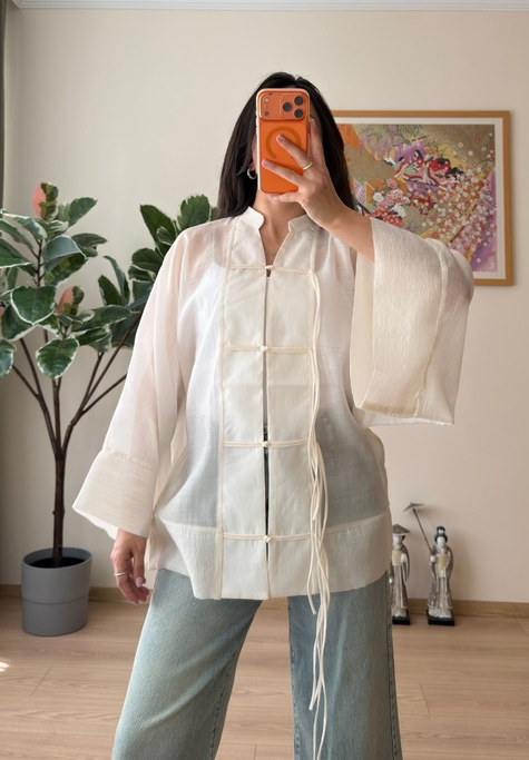 Kasumi Brit Düğmeli Kimono Ekru