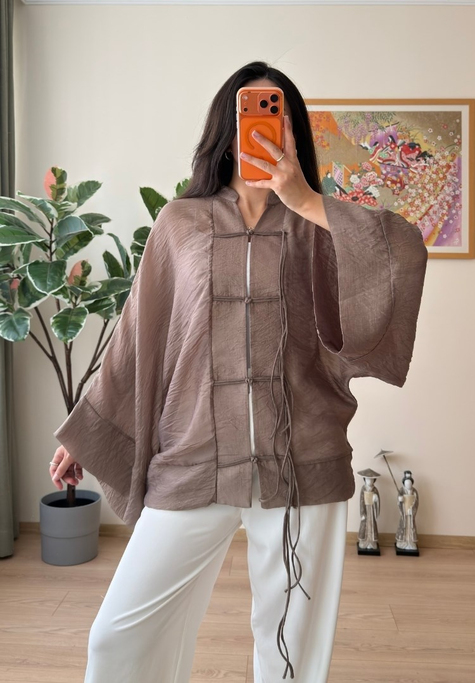 Kasumi Brit Düğmeli Kimono Kahve