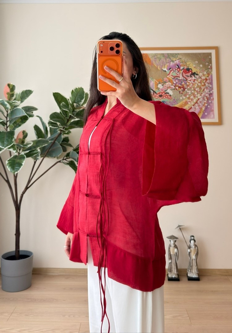 Kasumi Brit Düğmeli Kimono Kırmızı