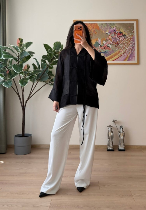 Kasumi Brit Düğmeli Kimono Siyah