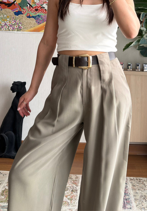 Kemerli Diagonal Modal Pantolon Haki